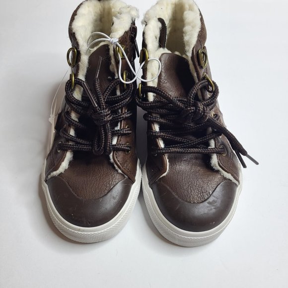 New US Sport Boys Shoe US Size 10 Brown Faux Fur Lining High Top Lace Up Sneaker - Picture 6 of 10